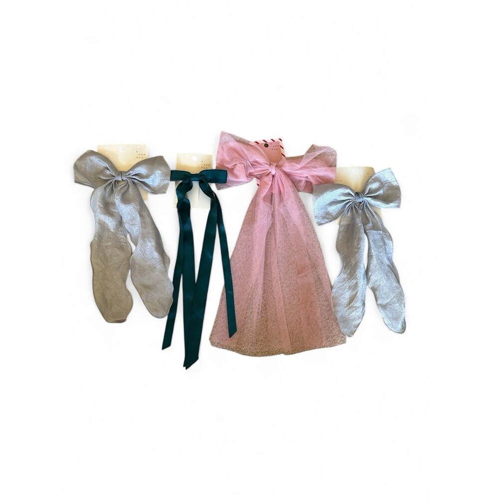 NWT 4pc A New Day Shimmer Bow Hair Barrette Hair Clip Gray Pink Green $32 Retail